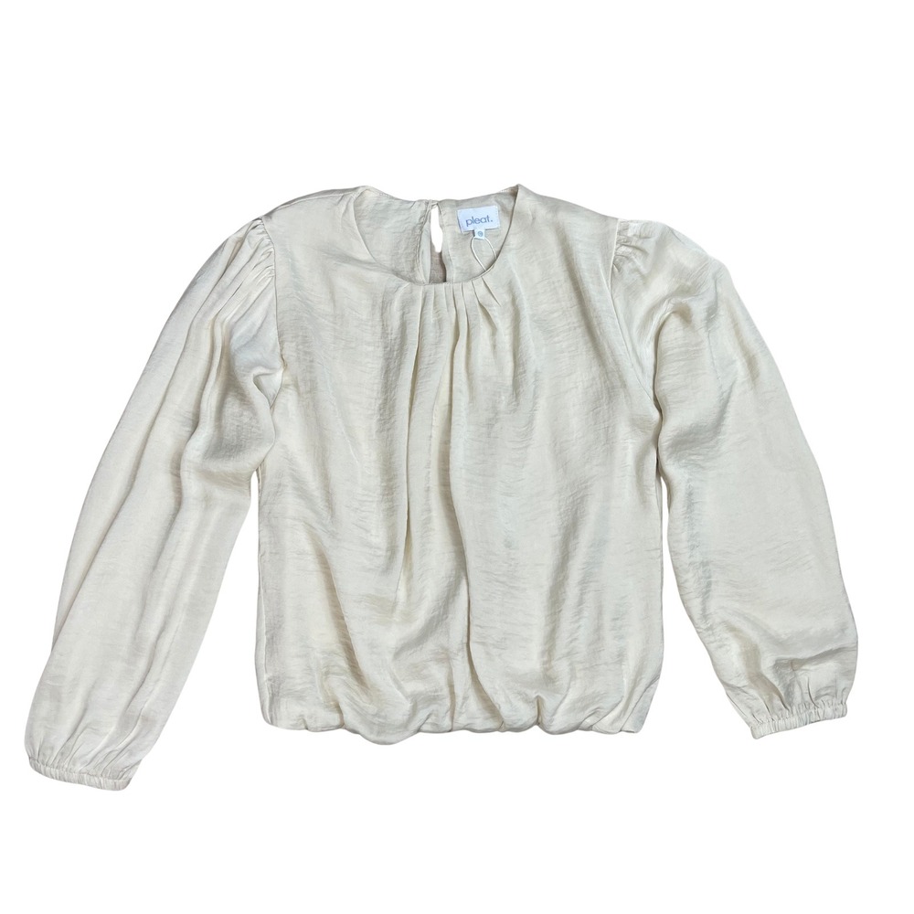 Pleat Kids Cream Textured Gathered Long Sleeve Top Sz 10 Cottagecore Dainty